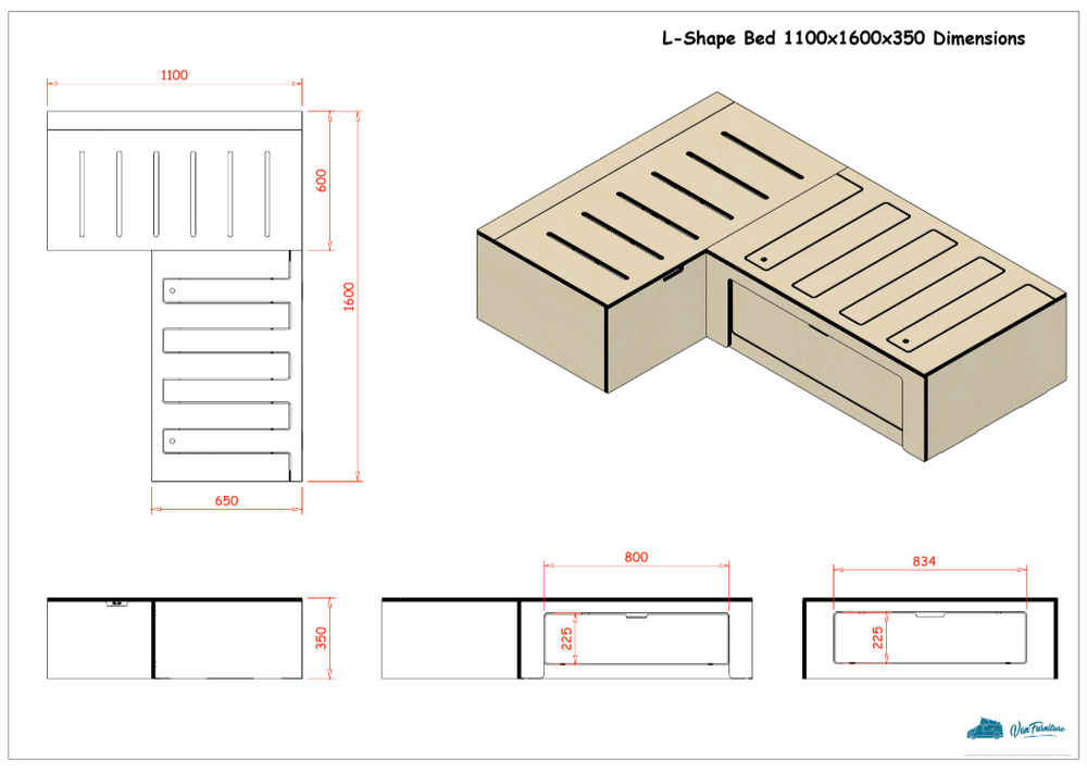 Low Height Plain Ply L Shaped Universal Bed